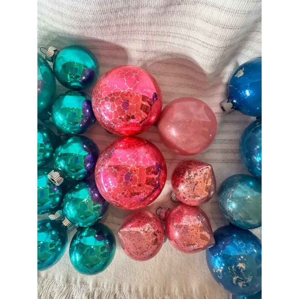 Vintage Shiny Brite Ornaments Lot of 30 Pink, Green & Blue Christmas Decor MCM